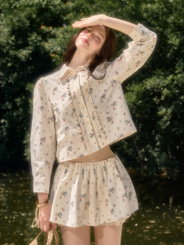 Good Weather Mediterranean Flower Cute Shirt & Skirt Set【s0000017813】