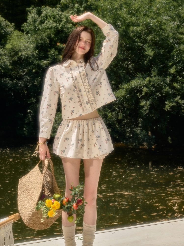 Good Weather Mediterranean Flower Cute Shirt & Skirt Set【s0000017813】