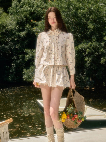 Good Weather Mediterranean Flower Cute Shirt & Skirt Set【s0000017813】
