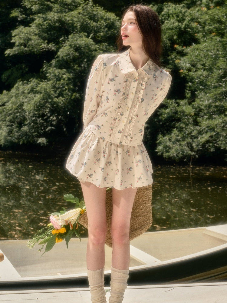 Good Weather Mediterranean Flower Cute Shirt & Skirt Set【s0000017813】