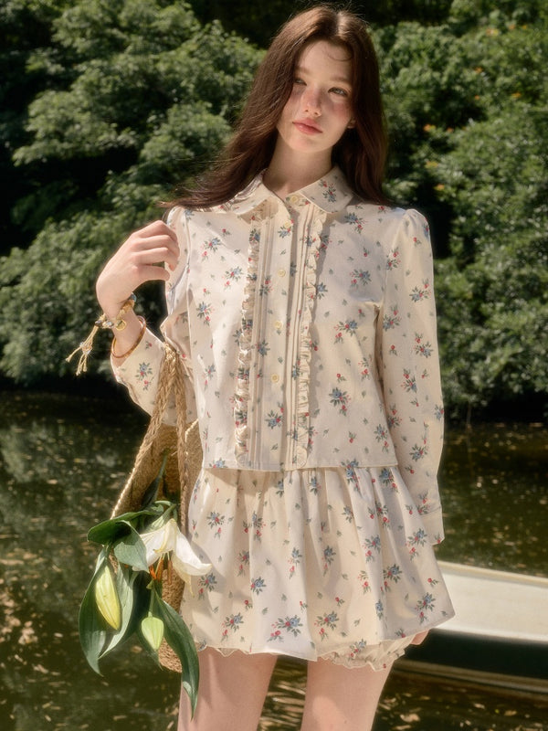 Good Weather Mediterranean Flower Cute Shirt & Skirt Set【s0000017813】