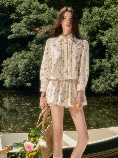 Good Weather Mediterranean Flower Cute Shirt & Skirt Set【s0000017813】