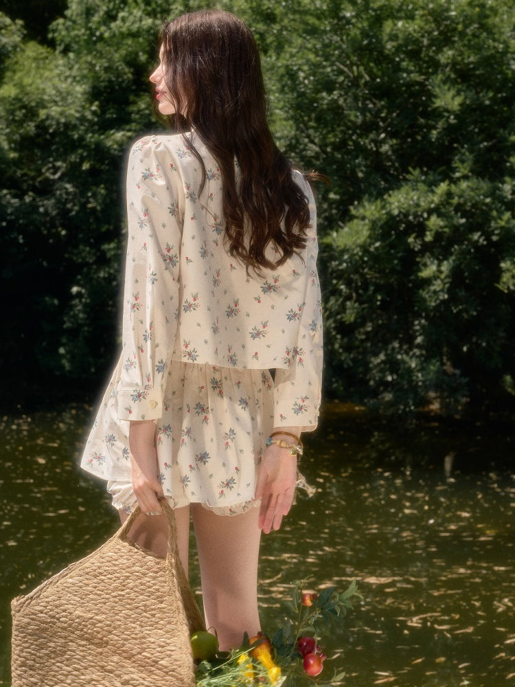 Good Weather Mediterranean Flower Cute Shirt & Skirt Set【s0000017813】