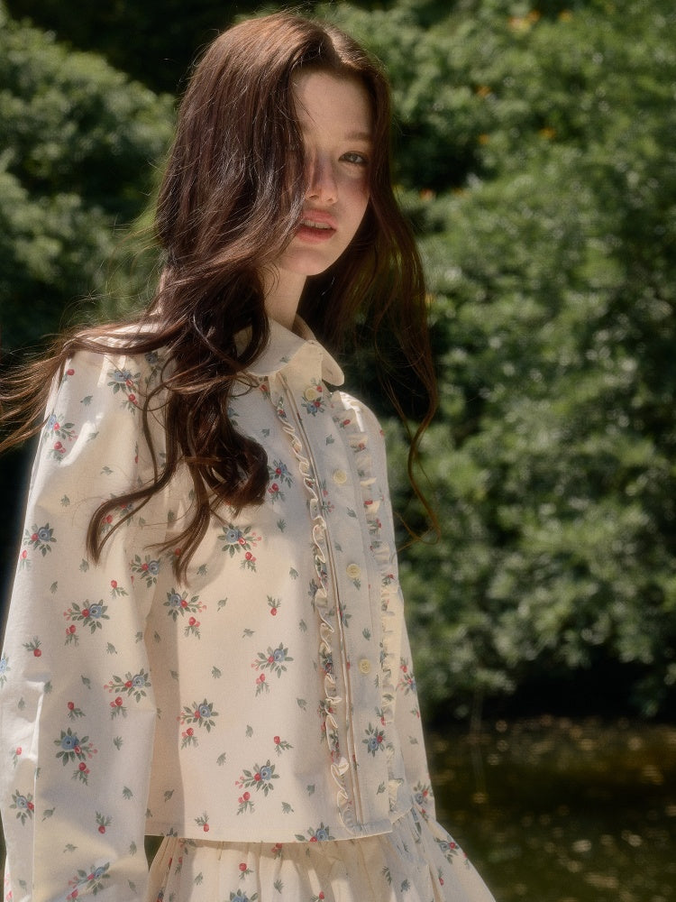 Good Weather Mediterranean Flower Cute Shirt & Skirt Set【s0000017813】