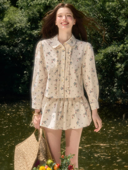 Good Weather Mediterranean Flower Cute Shirt & Skirt Set【s0000017813】