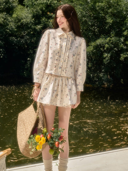 Good Weather Mediterranean Flower Cute Shirt & Skirt Set【s0000017813】