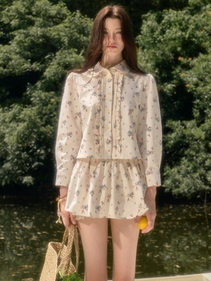 Good Weather Mediterranean Flower Cute Shirt & Skirt Set【s0000017813】