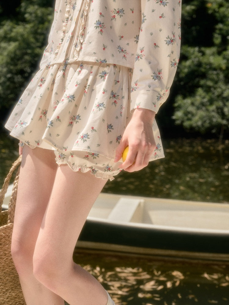 Good Weather Mediterranean Flower Cute Shirt & Skirt Set【s0000017813】