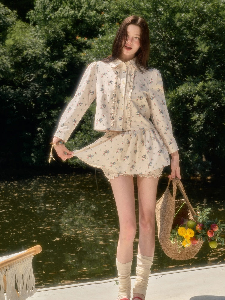Good Weather Mediterranean Flower Cute Shirt & Skirt Set【s0000017813】