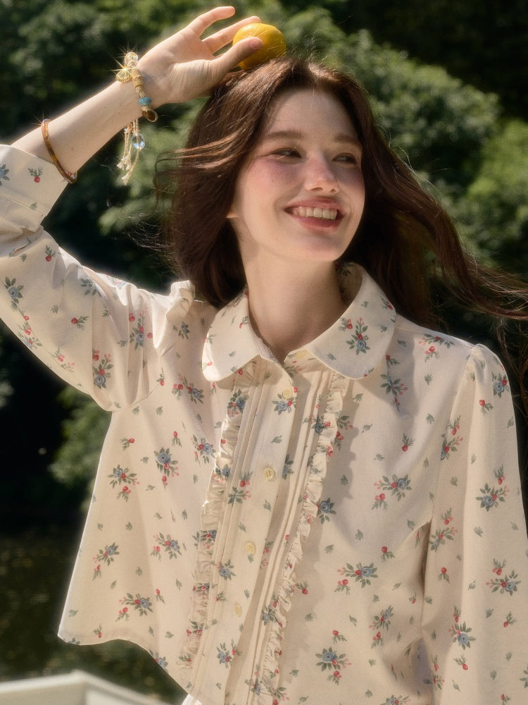Good Weather Mediterranean Flower Cute Shirt & Skirt Set【s0000017813】
