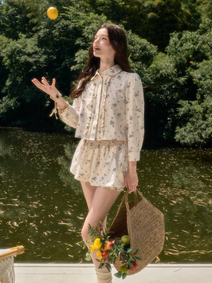Good Weather Mediterranean Flower Cute Shirt & Skirt Set【s0000017813】