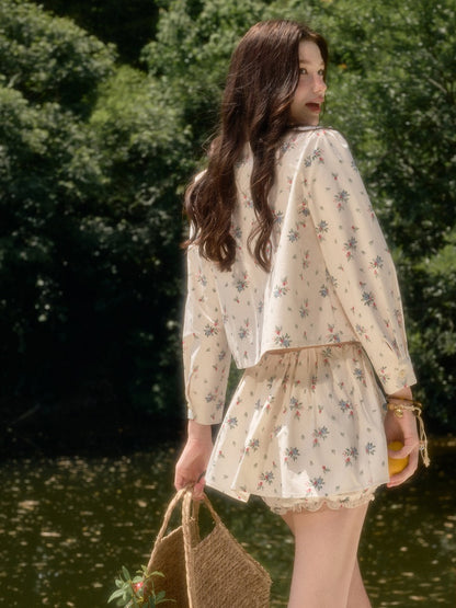 Good Weather Mediterranean Flower Cute Shirt & Skirt Set【s0000017813】