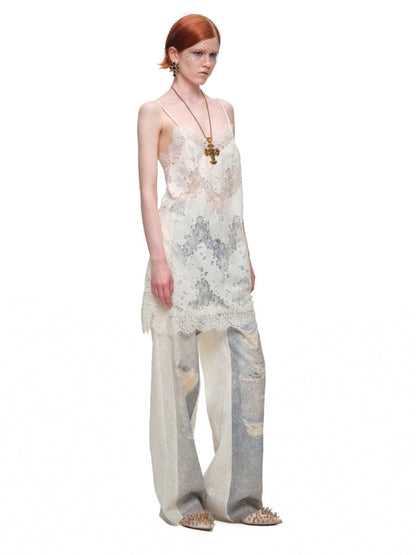 Clever V-neck Lace Sheer Slip Straight Leg Layer Slightly Sheer Slit Dress【s0000017819】