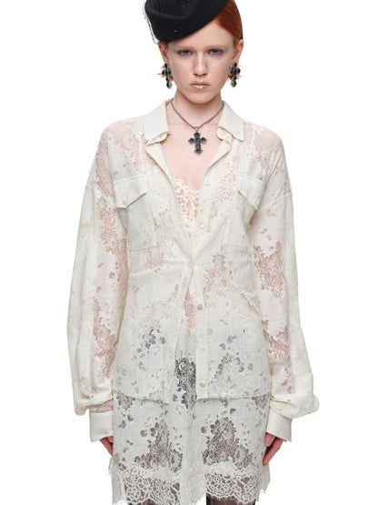 Clever V-neck Lace Sheer Slip Straight Leg Layer Slightly Sheer Slit Dress【s0000017819】