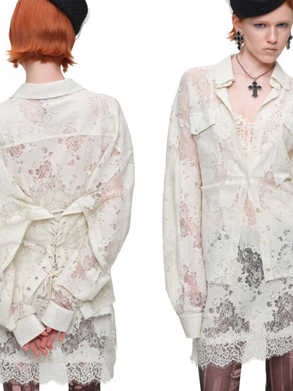 Clever V-neck Lace Sheer Slip Straight Leg Layer Slightly Sheer Slit Dress【s0000017819】