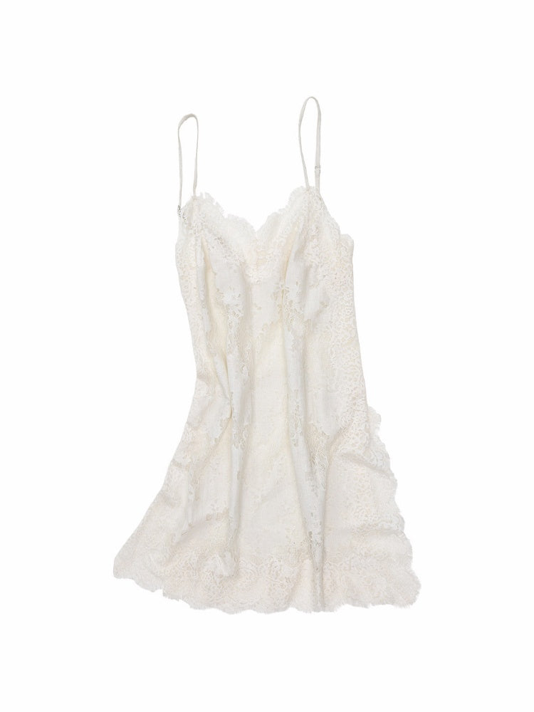 Clever V-neck Lace Sheer Slip Straight Leg Layer Slightly Sheer Slit Dress【s0000017819】