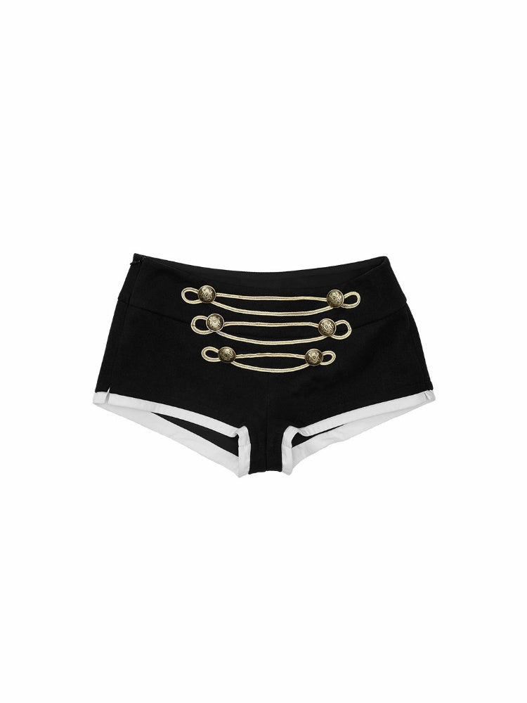 Napoleon Court Style Metallic Button Color-Blocked Low-Waist Suit Shorts【s0000017820】