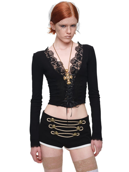 Napoleon Court Style Metallic Button Color-Blocked Low-Waist Suit Shorts【s0000017820】