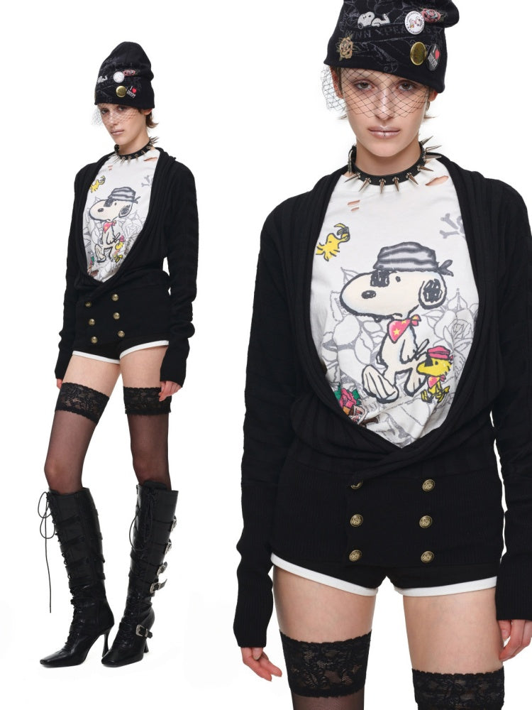 Napoleon Court Style Metallic Button Color-Blocked Low-Waist Suit Shorts【s0000017820】