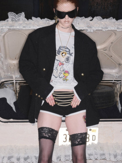 Napoleon Court Style Metallic Button Color-Blocked Low-Waist Suit Shorts【s0000017820】