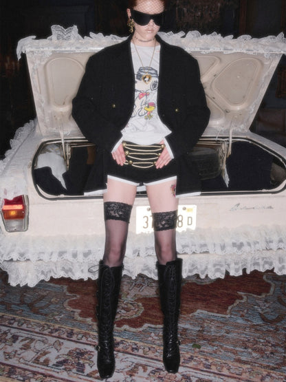 Napoleon Court Style Metallic Button Color-Blocked Low-Waist Suit Shorts【s0000017820】