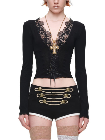 Napoleon Court Style Metallic Button Color-Blocked Low-Waist Suit Shorts【s0000017820】