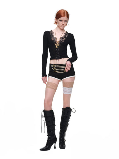 Napoleon Court Style Metallic Button Color-Blocked Low-Waist Suit Shorts【s0000017820】