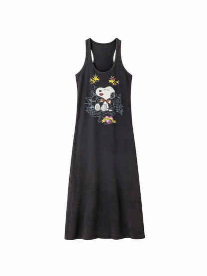 1JINN STUDIO × Snoopy Co-Branded American Vintage Cotton Large Print Washed Rhinestone Vest Dress【s0000017821】