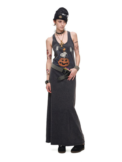 1JINN STUDIO × Snoopy Co-Branded American Vintage Cotton Large Print Washed Rhinestone Vest Dress【s0000017821】