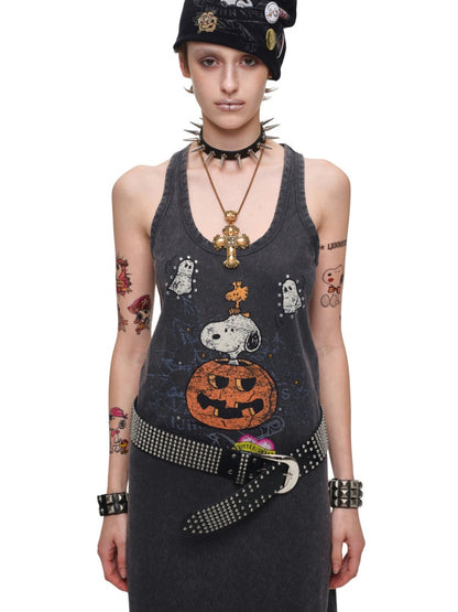 1JINN STUDIO × Snoopy Co-Branded American Vintage Cotton Large Print Washed Rhinestone Vest Dress【s0000017821】