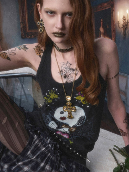 1JINN STUDIO × Snoopy Co-Branded American Vintage Cotton Large Print Washed Rhinestone Vest Dress【s0000017821】