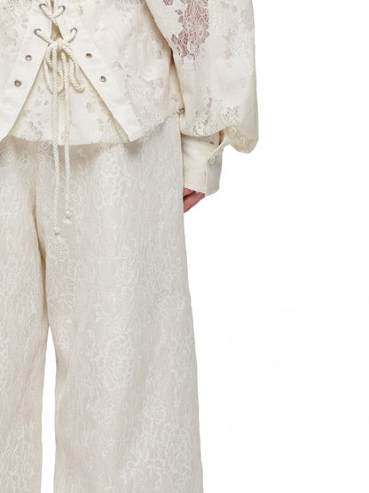 Washed Denim Ripped Direct Print Lace Mid-Rise Straight-Leg Floor Length Slimming Casual Pants【s0000017822】
