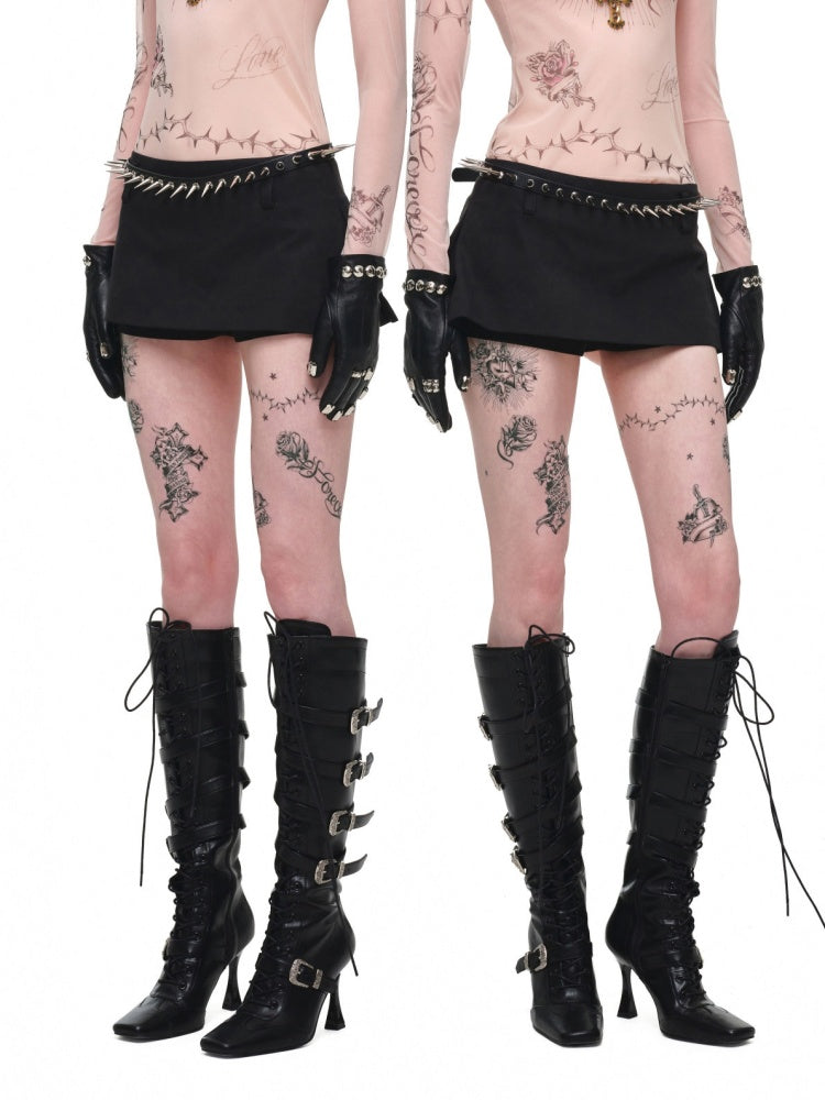 One-Piece Mid-Low Waist Hip-Hugging A-Line Without Waist Side I-Shaped Pleated Mini Skirt Pants【s0000017824】