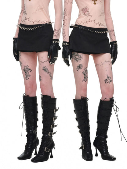 One-Piece Mid-Low Waist Hip-Hugging A-Line Without Waist Side I-Shaped Pleated Mini Skirt Pants【s0000017824】