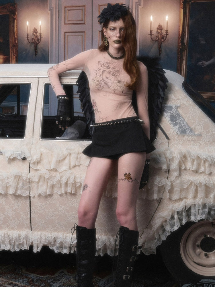 One-Piece Mid-Low Waist Hip-Hugging A-Line Without Waist Side I-Shaped Pleated Mini Skirt Pants【s0000017824】