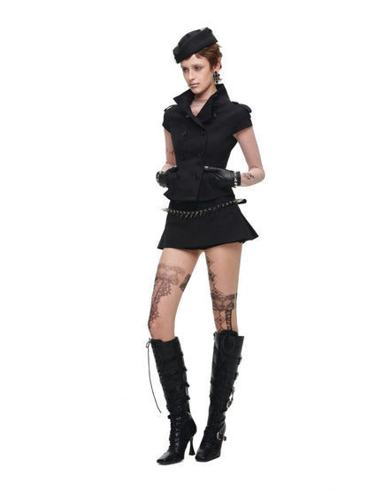 One-Piece Mid-Low Waist Hip-Hugging A-Line Without Waist Side I-Shaped Pleated Mini Skirt Pants【s0000017824】