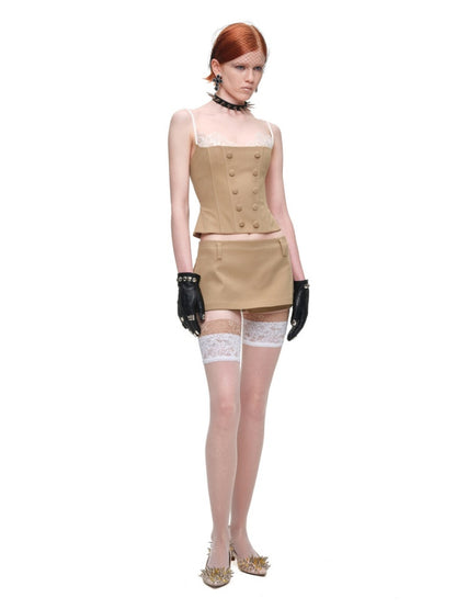 One-Piece Mid-Low Waist Hip-Hugging A-Line Without Waist Side I-Shaped Pleated Mini Skirt Pants【s0000017824】
