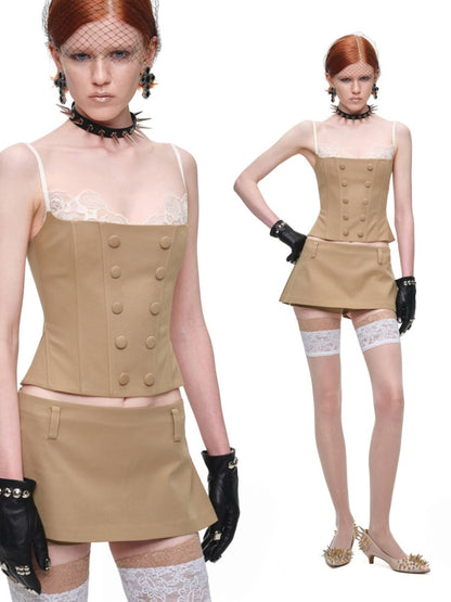 One-Piece Mid-Low Waist Hip-Hugging A-Line Without Waist Side I-Shaped Pleated Mini Skirt Pants【s0000017824】