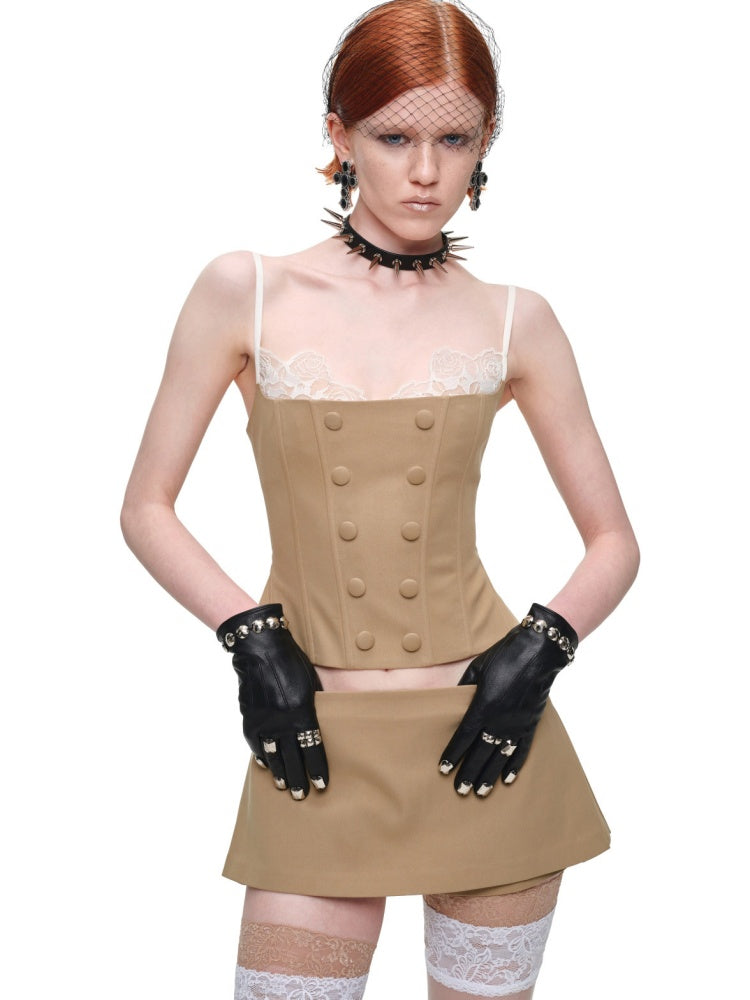 One-Piece Mid-Low Waist Hip-Hugging A-Line Without Waist Side I-Shaped Pleated Mini Skirt Pants【s0000017824】