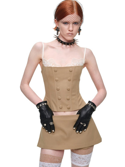 One-Piece Mid-Low Waist Hip-Hugging A-Line Without Waist Side I-Shaped Pleated Mini Skirt Pants【s0000017824】