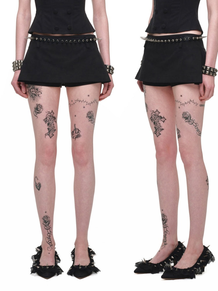 One-Piece Mid-Low Waist Hip-Hugging A-Line Without Waist Side I-Shaped Pleated Mini Skirt Pants【s0000017824】