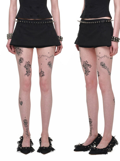 One-Piece Mid-Low Waist Hip-Hugging A-Line Without Waist Side I-Shaped Pleated Mini Skirt Pants【s0000017824】