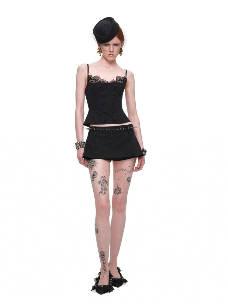 One-Piece Mid-Low Waist Hip-Hugging A-Line Without Waist Side I-Shaped Pleated Mini Skirt Pants【s0000017824】