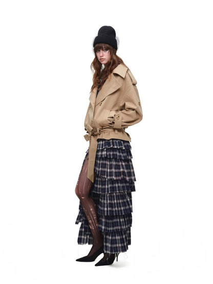 Irregular Deconstructed Multi-Layer Patchwork Plaid Slit Midi A-Line Long Cake Skirt【s0000017825】
