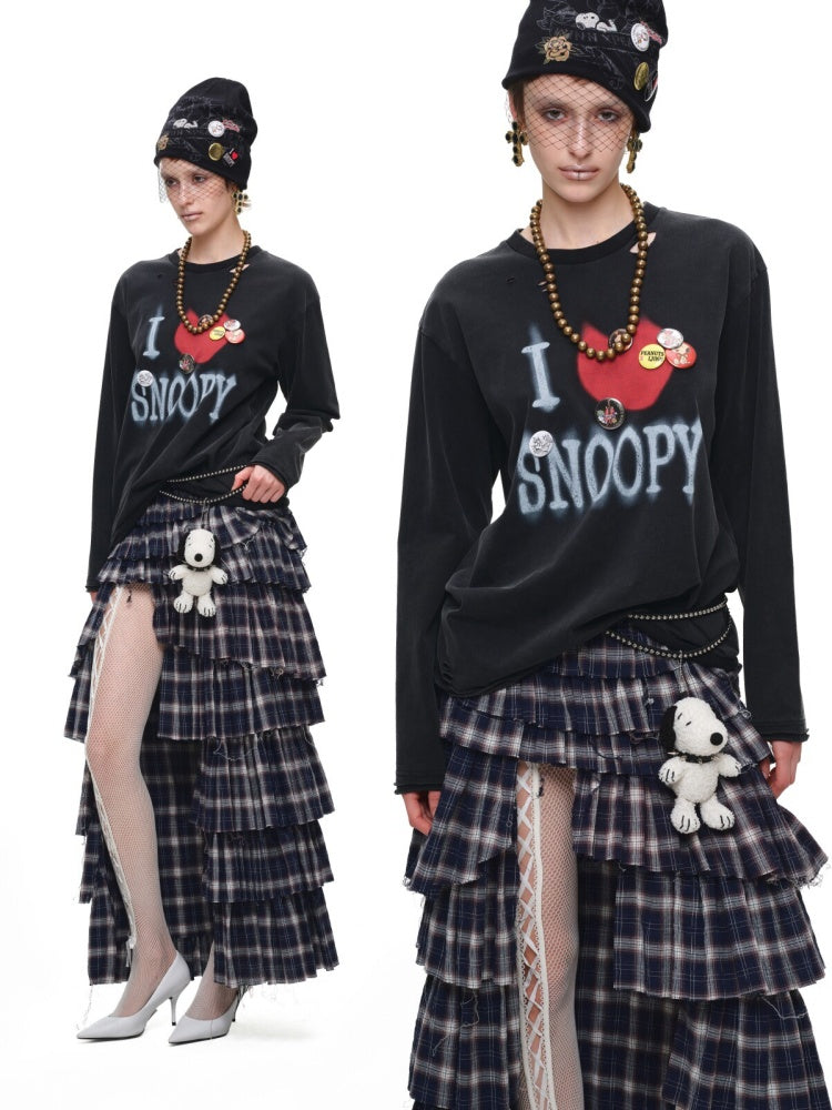 Irregular Deconstructed Multi-Layer Patchwork Plaid Slit Midi A-Line Long Cake Skirt【s0000017825】