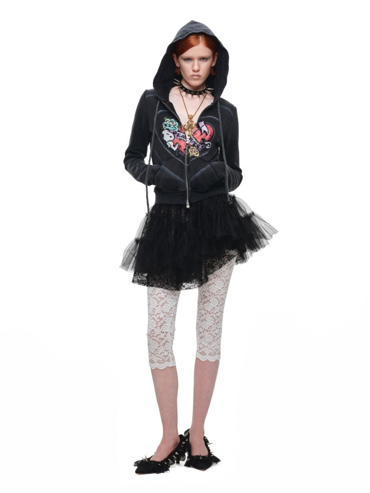 Lace Mesh Cake Multi-Layer Pleated Mid-Low Waist Short Skirt Two-Piece Set【s0000017826】