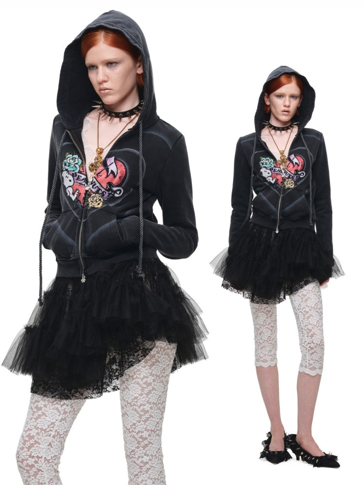 Lace Mesh Cake Multi-Layer Pleated Mid-Low Waist Short Skirt Two-Piece Set【s0000017826】