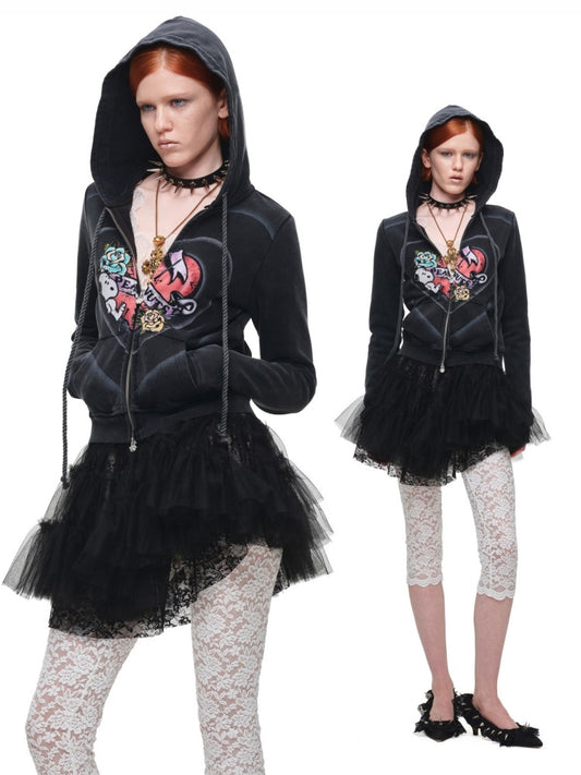Lace Mesh Cake Multi-Layer Pleated Mid-Low Waist Short Skirt Two-Piece Set【s0000017826】