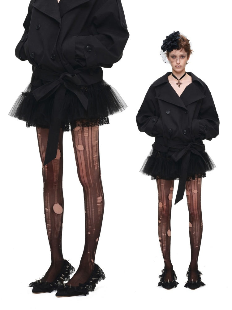 Lace Mesh Cake Multi-Layer Pleated Mid-Low Waist Short Skirt Two-Piece Set【s0000017826】