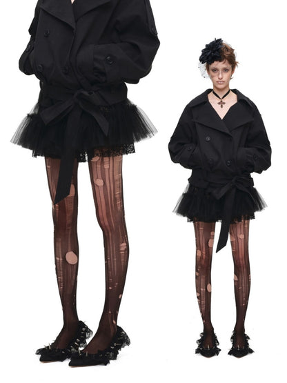 Lace Mesh Cake Multi-Layer Pleated Mid-Low Waist Short Skirt Two-Piece Set【s0000017826】